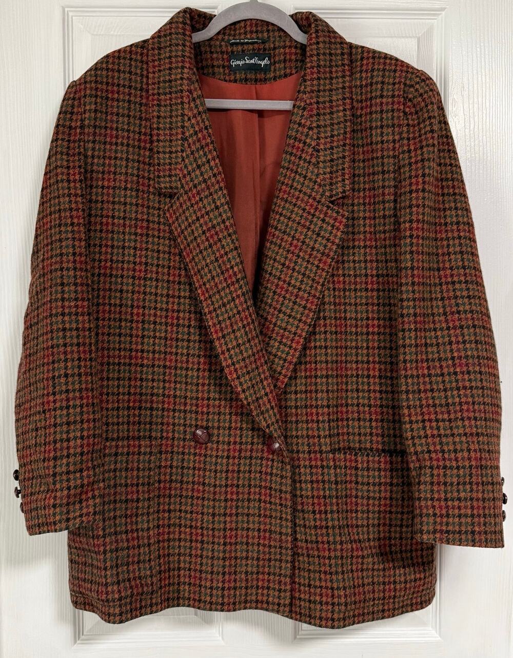 Giorgio Sant Angelo Women's Wool Plaid Houndstooth Multicolor Blazer Size 16